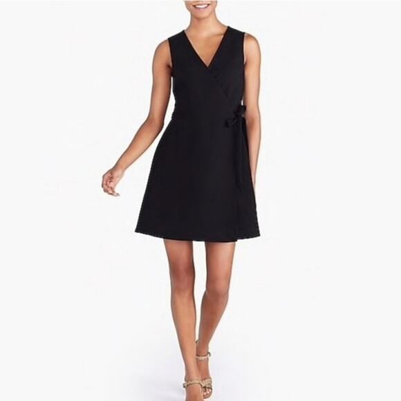 NWT J. Crew Factory Black Ponte Wrap Tie Waist Dress Sleeveless V-Neck - XXS - Picture 1 of 12